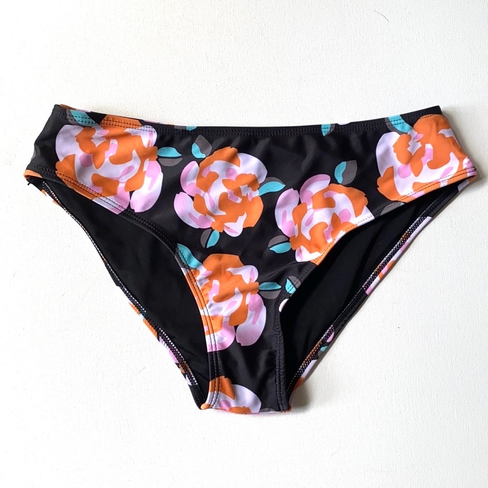 Black hipster floral bikini bottoms, Size S, NWOT